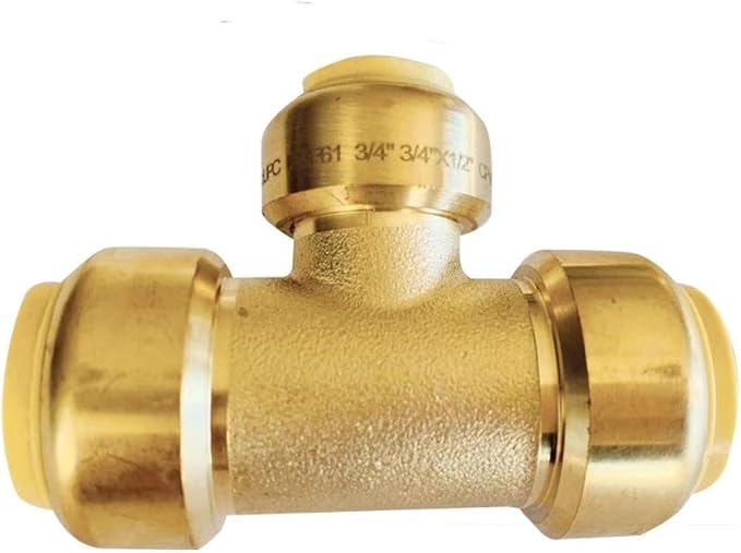 (Pack of 2) EFIELD 3/4"x 3/4" x1/2" Tee Push-Fit Fittings to Connect Pex, Copper, CPVC With 2 Sizes Disconnect Clip, cUPC Certified,(PF127-2PCS)