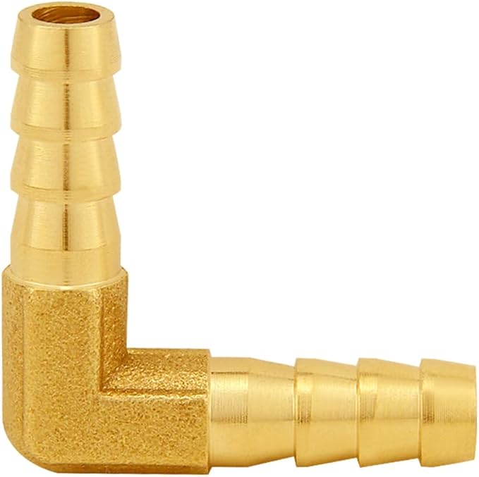 6PCS Solid Brass 1/4"OD Barb Elbow Fittings 2-Way 90 Degree L Right Angle Barbed Fitting for Water/Oil/Gas