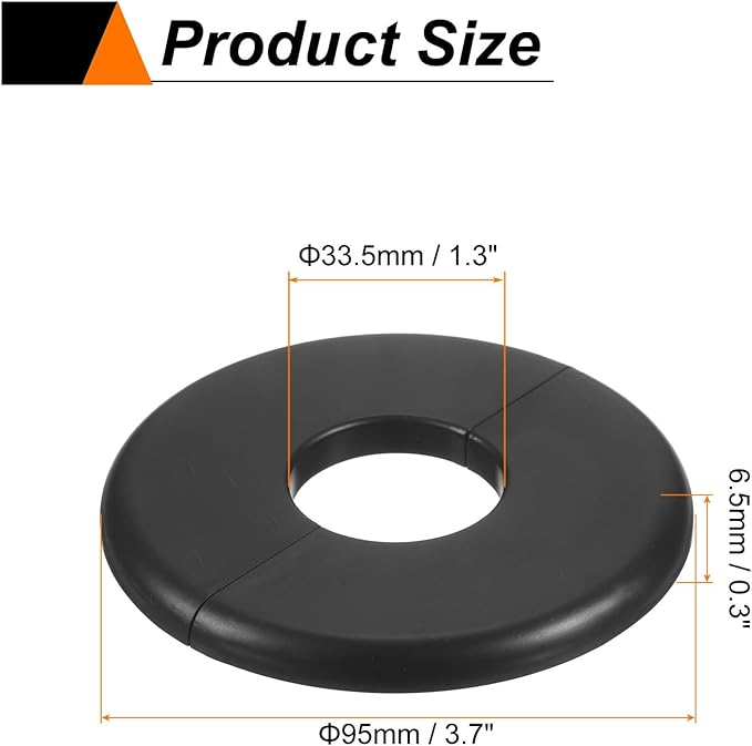 HARFINGTON 4pcs Wall Split Flange 33.5mm/1.3" Self-Adhesive Plumbing Cover Plates ABS Plastic Round Escutcheon Plate Buckle Design for Water Pipe Bathroom Kitchen Decoration, Black
