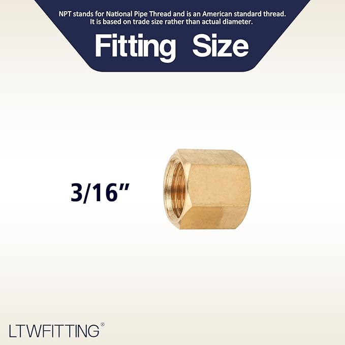 LTWFITTING 3/16-Inch Brass Compression Nut,Brass Compression Fitting(Pack of 1500)