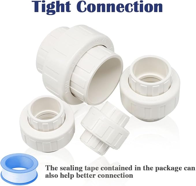 4PCS 3/4 Inch White PVC Union Coupling Pipe Fitting Slip to Slip 0.75" PVC Adapter Coupling SCH40, EPDM O-Ring HE065-3/4