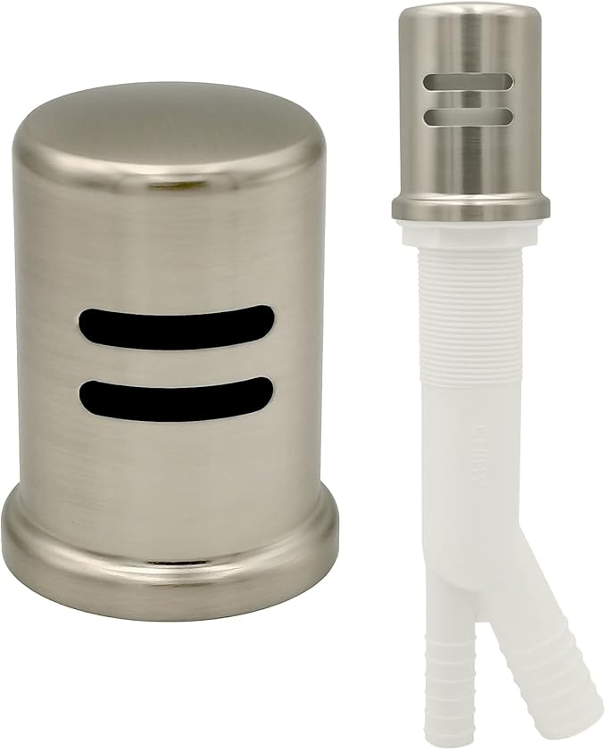 Dishwasher Air Gap Kits with Satin Nickel Dishwasher Air Gap Cover and Matching Escutcheon, Replacement air gap dishwasher, Solid Brass Air Gap Cap,Satin Nickel Finish