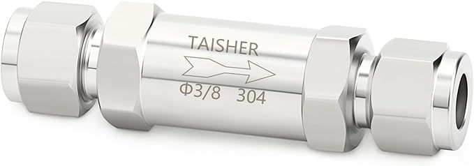 TAISHER 1PCS 304 Stainless Steel 3/8" Tube OD Check Valve,Backflow Prevention,One Way Non-Return Check Valves