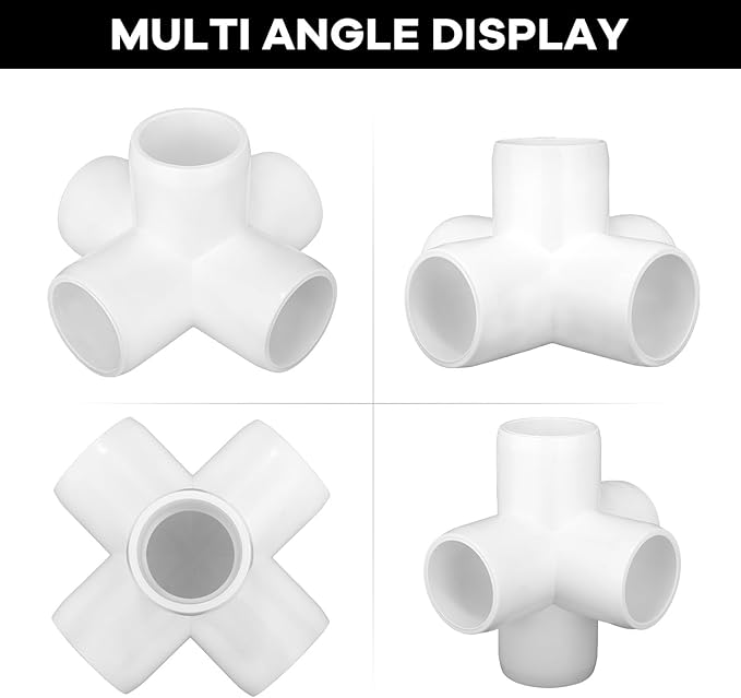 8-Pack 1 inch 5 Way PVC Fitting Elbow Furniture Grade Pipe Connector for DIY PVC Shelf Greenhouse Support Structure Frame