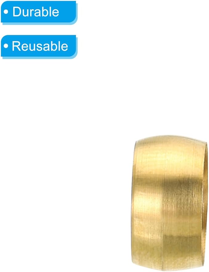 PATIKIL Brass 10mm Compression Sleeves Ferrules, 25 Pack Brass Fittings for Air Water Gas Pipe