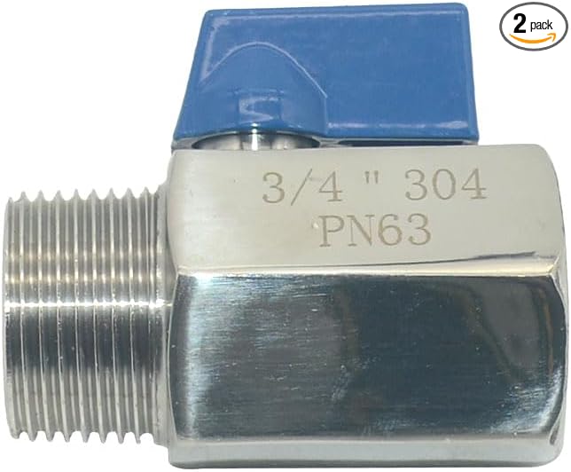 2 Pack Mini Ball Valve, Stainless Steel Female x Male NPT Thread Shut-Off Valve (3/4")