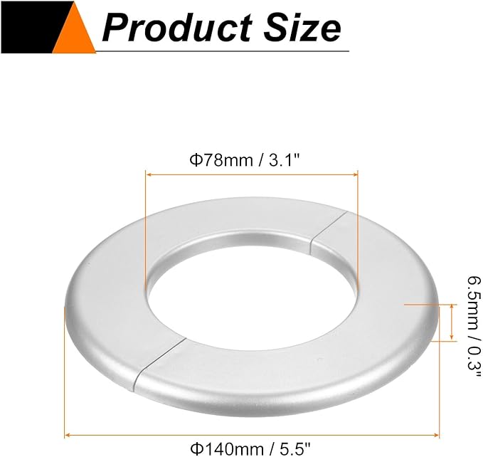 HARFINGTON 4pcs Wall Split Flange 78mm/3.1" Self-Adhesive Plumbing Cover Plates ABS Plastic Round Escutcheon Plate Buckle Design for Water Pipe Bathroom Kitchen Decoration, Silver Tone