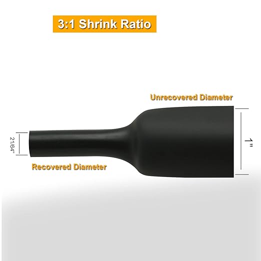 TKDMR 5 Ft 1" Heat Shrink Tubing - 3:1 Ratio Marine Grade Heat Shrink,Wire Cable Adhesive Lined Tube Insulation Seal Against Moisture Corrosion and Air Leakage.Black