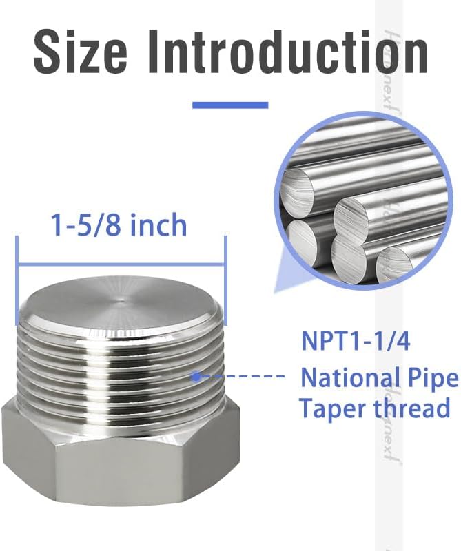 npt 1-1/4 stainless steel Male Thread hex Head water Pipe Plug, adapt to cap brass fitting manifold (1 pc)