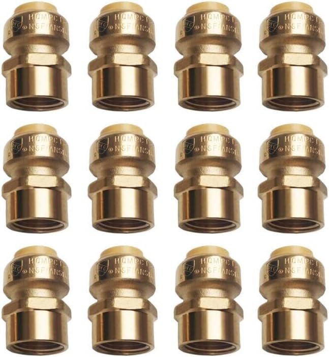 HQMPC Pex Fitting 1/2" Female Npt x 1/2" Straight Coupling Push Fit PEX Fittings Female, Push-to-Connect Copper, CPVC, No Pb Brass Plumbing Fittings (12, 1/2")