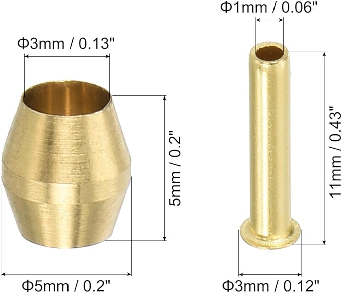 PATIKIL 1/8" Tube ID Compression Assortment Kit, 15 Set Brass Compression Sleeve Ferrule & Insert for Water Oil Air Pipe