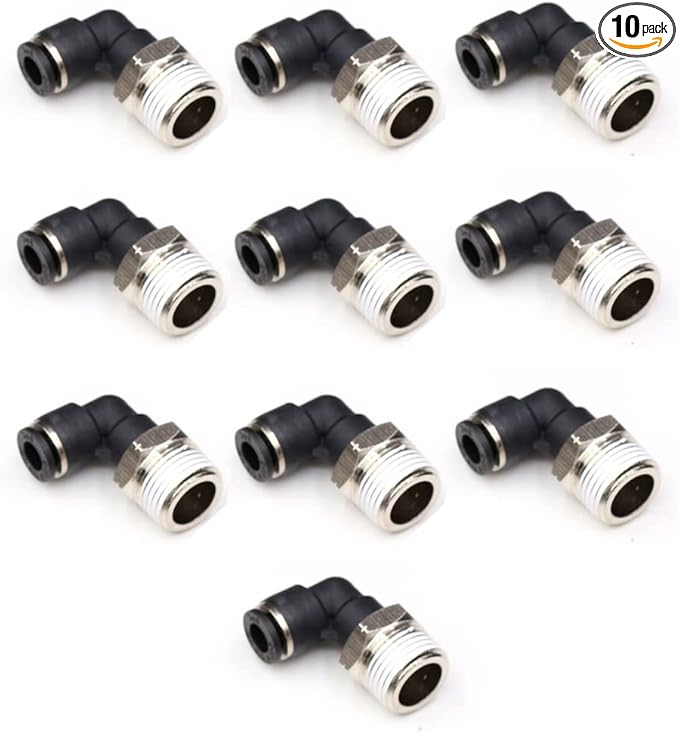 CEKER 5/32" Od x 1/8" NPT 90 Degree Elbow Male Push-to-Connect Fittings, 10 Pack, Air & Water Compatible, Plastic & Stainless Steel, 5/32" Tubing