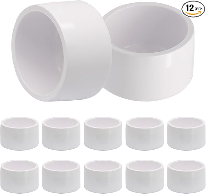 12 Pack 1 Inch PVC Cap, SCH40 PVC Pipe End Cap Fitting Furniture Grade PVC Pipe End Cap Plug Adapter, White PVC Pipe Plug Socket Fittings for Build PVC Furniture DIY Garden Shelf