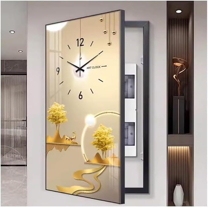 Fuse Box Cover Cabinet, Breaker Box Cover, Decorative Painting of Electricity Meter with Clock, Wall Mounted Hide Electrical Panel Cover Decorative,B,50x100cm