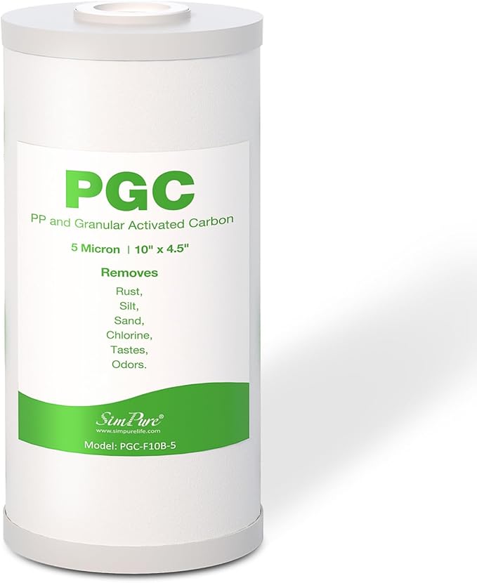 SimPure 5 Micron 10" x 4.5" Sediment and Carbon Whole House Water Filters, PGC Replacement Cartridge for GE FXHTC, GXWH40L, RFC-BB / 155141-43, WRC25HD, WDGD-5005, W10-PR, W15-PR, 1 Pack