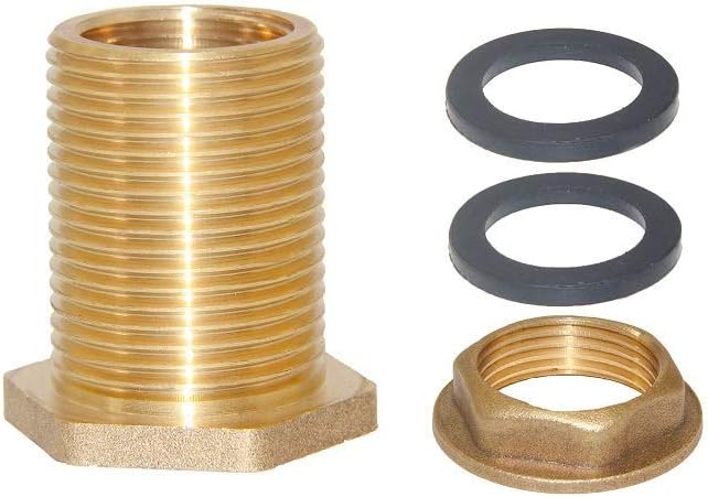 Joywayus 1" Female 1-1/4" Male Soild Brass Water Tank Connector Bulkhead Tank Fitting With 2 Rubber Ring Stablizing