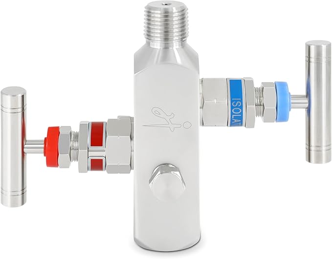 2-Valve Manifold – 316 Stainless Steel 2-Way High-Pressure Gas Distributor, Compatible with Pressure Gauges & Transmitters by Rosemount, Siemens, Honeywell, E+H.