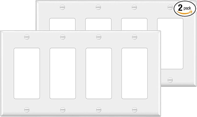 [2 Pack] BESTTEN 4 Gang Decor Wall Plate, Standard Size Unbreakable Polycarbonate Outlet and Switch Cover, H4.53” x W8.23”, UL Listed, White