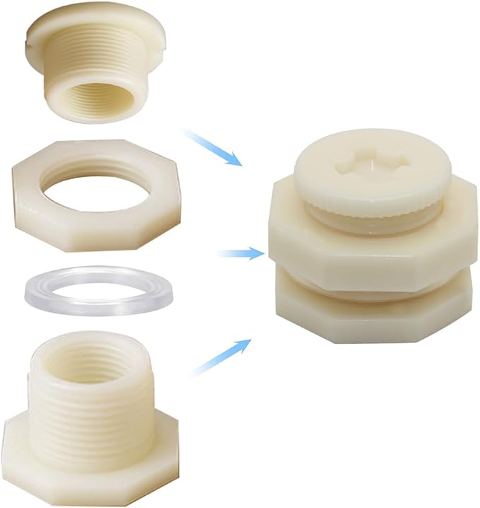 3/4 Female ABS Bulkhead Fitting, Plastic Water Tank Connector Adapter Fitting with Plugs for Outdoor rain Barrel Garden Hose Adapter Spigot kit Water Tank Gallon Drain Bucket(Set of 4)