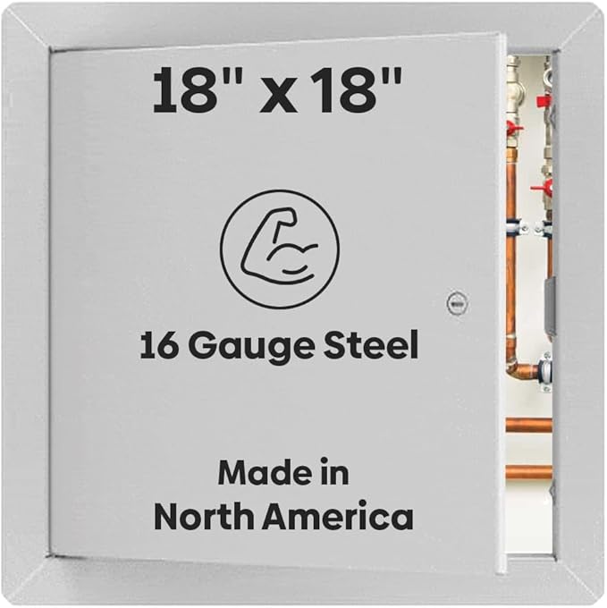 Best 18" x 18" Universal Access Panel – Flush Steel Door with Exposed Flange for Walls or Ceilings, 16-Gauge Cold Rolled Steel Frame, Screwdriver Cam Latch, White Powder-Coat Primer Finish, BA-UAP