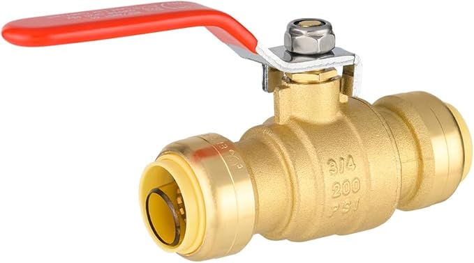 EFIELD 3/4 Inch Push-Fit Full Port Ball Valve with Drain, Disconnect Clip Tool, UPC Certified,(PF-VALVE069-1PCS)