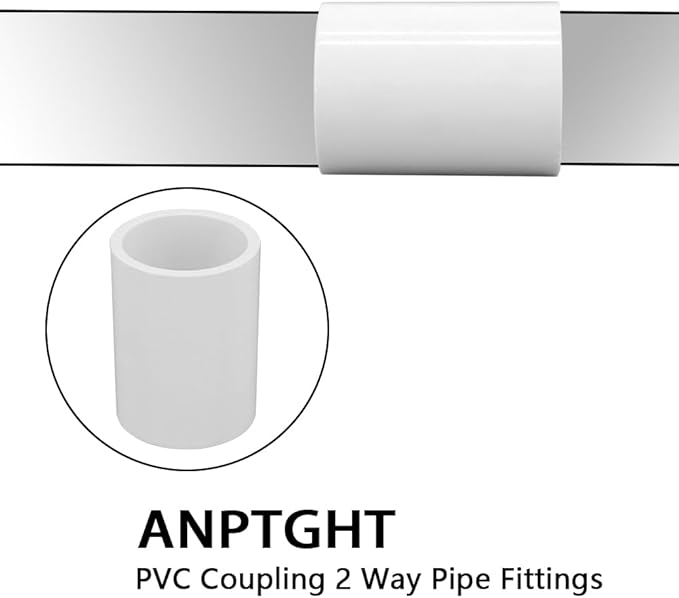 3/4’’ PVC Coupling 2 Way Pipe Fittings, Furniture Grade Schedule 40 Socket x Socket, Heavy Duty PVC Slip Socket Connectors for Building Furniture Greenhouse Shed (Pack of 10)