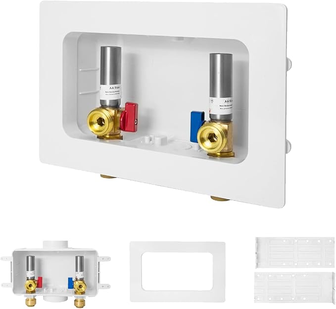 10-PACK GUOFIS Washing Machine Outlet Box with Center Drain,PEX Laundry Washer Box with Stainless Steel Water Hammer Arrestor (1/2"Push-fit Connection Inlet X 3/4"MHT Outlet)