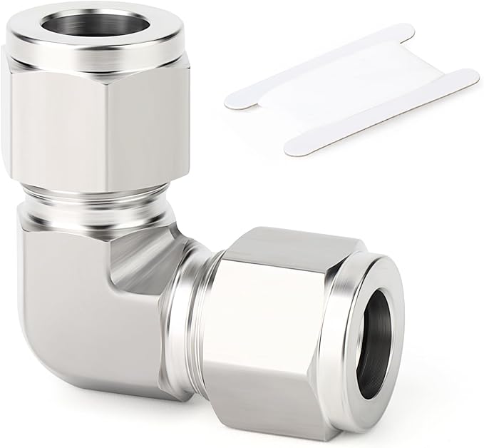 TAISHER 1PCS 316 Stainless Steel 90 Degree Compression Tube Pipe Fitting Connector, 1/4" Tube OD x 1/4" Tube OD Adapter