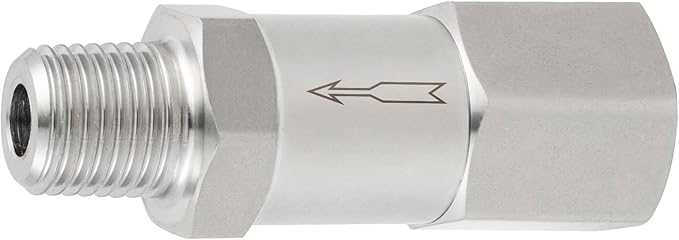 Yoebor 304 Stainless Steel Detachable Check Valve One Way Non-Return Valve for Water Oil Gas 1/8" Female NPT (Inlet) x 1/8" Male NPT, 1pc