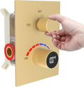 Shower Mixing Valve with Brushed Gold Trim Kit, 2 Way Shower Diverter Digital Brass Valve Body Temperature Display Mixer for Shower Faucets