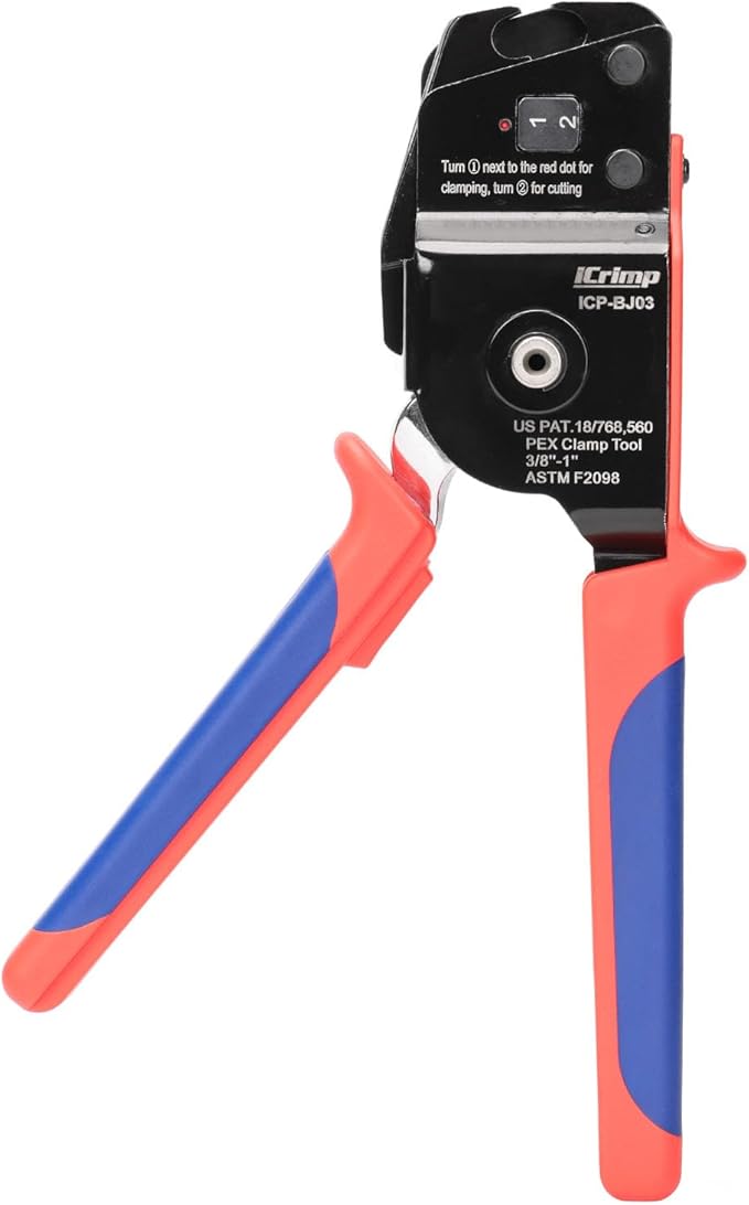 iCrimp ICP-BJ03 PEX Clamp Tool for Cinch and Removal of 3/8-in, 1/2-in, 3/4-in and 1-in PEX Clamp Rings, One-handed PEX Crimping Tool