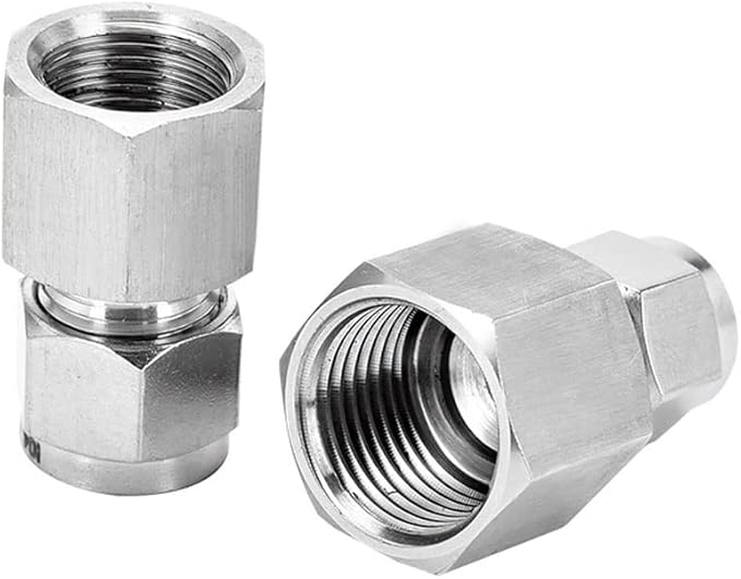 Stainless Steel 304 Compression Tube Fitting, Straight Adapter, 8mm Tube OD x 1/8" NPT Female Coupler, Pack of 2