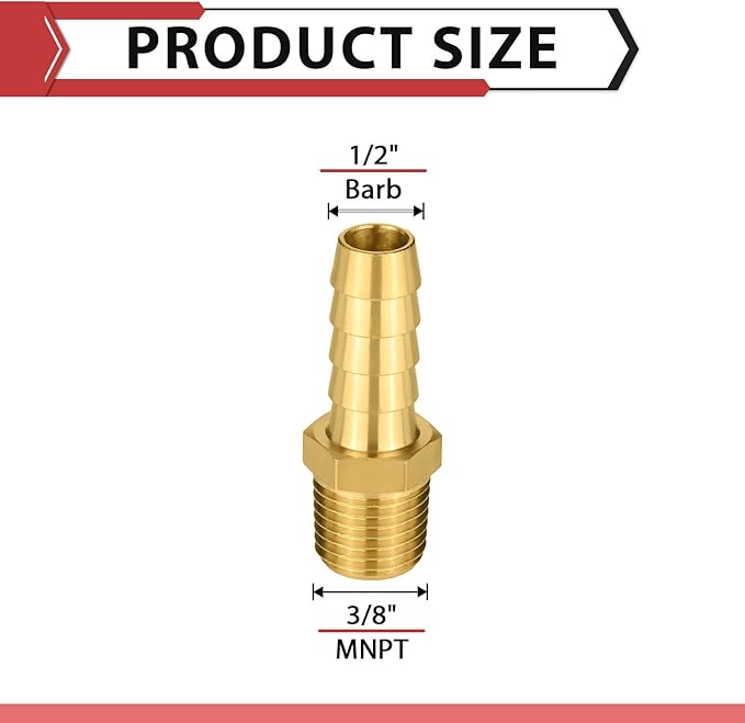 (Pack of 50) EFIELD Brass Hose Barb Fitting Adapter, 1/2" Barb x 3/8" NPT Male Pipe Fitting,(BARB012-50PCS)