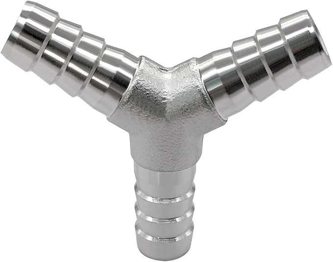 2Pcs Stainless Steel 1/4" x 1/4" x 1/4" Hose Barb Fittings, 3 Way Y Shape Fitting with Clamps for Fuel, Air and Gas