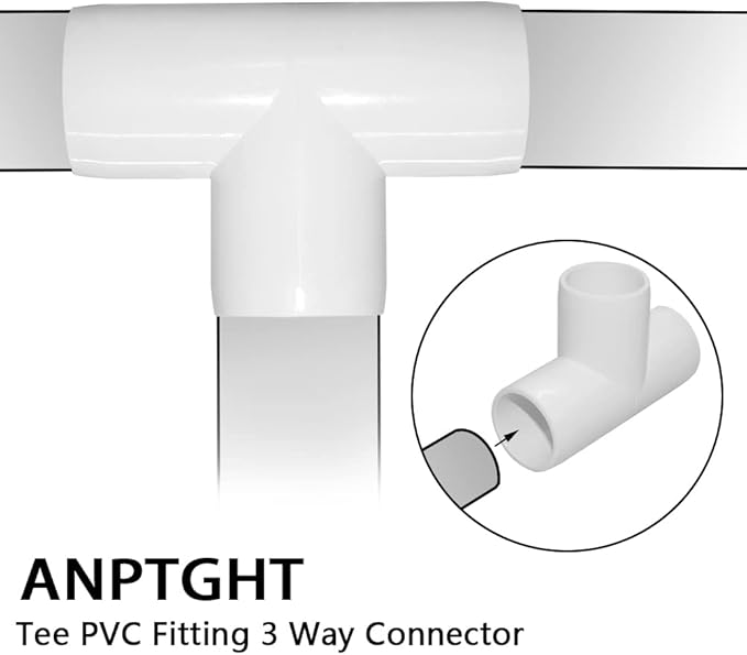 1/2 Inch Tee PVC Fitting 3 Way Connector, Furniture Grade Corner Fittings for DIY Building Furniture Greenhouse Shed Pipe Fittings Tent Connection (Pack of 8)