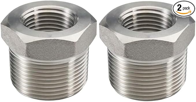 Beduan Stainless Steel Reducer Hex Bushing, 1" Male NPT to 1/8" Female NPT, Reducing Cast Pipe Adapter Fitting(Pack of 2)