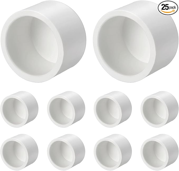 25 Pcs 1/2" PVC External End Cap Fitting, SCH40 Furniture Grade PVC Pipe Plug Adapter, Pipe Cover Fittings for DIY Project, Irrigation System, Plumbing Framework, Garden Structures