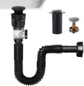 Flexible P-Trap Sink Drain Pipe, Bathroom Sink Drain Kits with Strainer Basket Hair Catcher and pop-up Stopper, Fits 1-1/4",1-1/2"and 2" Drain Hole,Matte Black