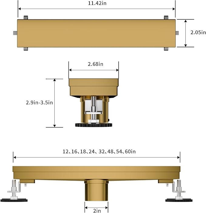 Linear Shower Drain, 304 Stainless Steel with Adjustable Leveling Feet, Hair Strainer,Reversely Install Place to Create an Invisible Floor Drain - Gold -18-Inch