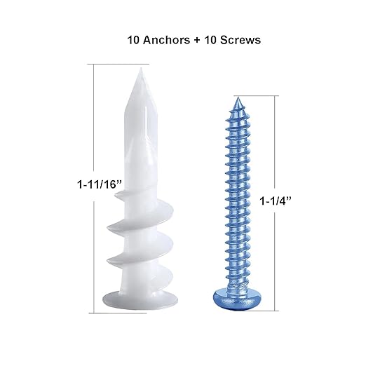 20 PCS #8 Drywall Anchors Self Drilling Drywall Plastic Anchors with #8 x 1-1/4'' Pan Head Screws 10 Anchors + 10 Screws Self-Tapping Anchors & Screws for Hanging and Mounting