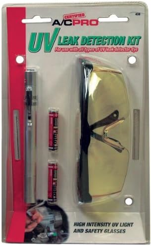 A/C Pro Certified A/C Pro Car Air Conditioner Stop Leak Detector Kit, Leak Detection Kit Detects O Ring and Hose Leaks, Includes Protective Glasses and Pen Light