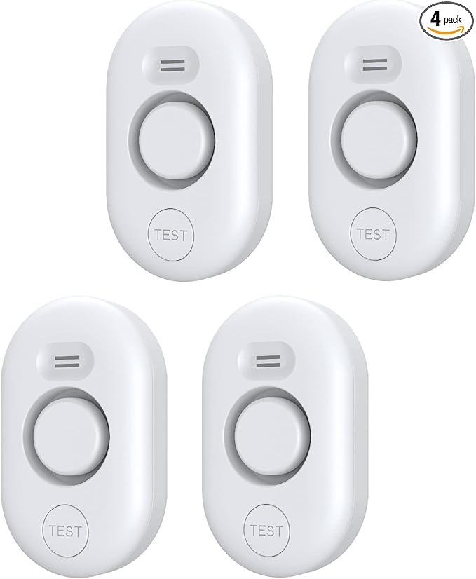 Water Leak Detector Sensor Alarm: Home Water Flooding Monitor Smart Sink Overflow Monitoring Adjustable Wet Moisture Alert Pipe Leakage Drip Detection Warning for Basement Floor 4Pack