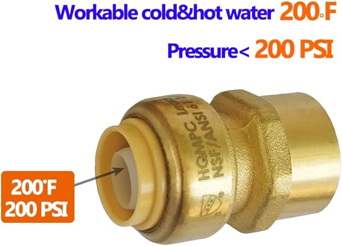 HQMPC Pex Fitting 1/2" Female Npt x 1/2" Straight Coupling Push Fit PEX Fittings Female, Push-to-Connect Copper, CPVC, No Pb Brass Plumbing Fittings (12, 1/2")