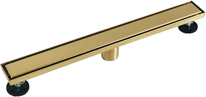 Neodrain 24-Inch Gold Linear Shower Drain, 2-in-1 Flat & Tile Insert Cover, Stainless Steel Linear Drain, Brushed Brass Rectangle Shower Floor Drain with Hair Strainer, Watermark&CUPC Certified