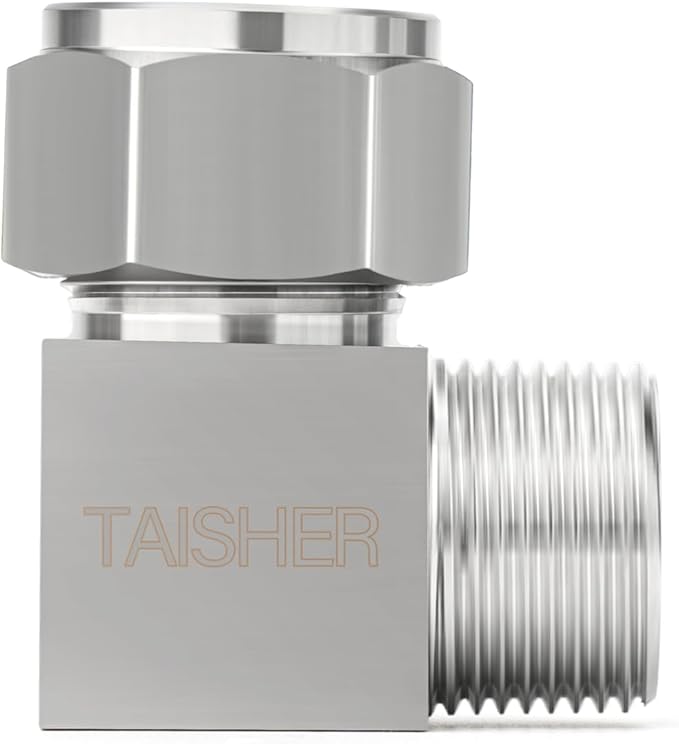 TAISHER 2PCS 304 Stainless Steel Square 90 Degree Compression Tube Pipe Fitting Connector, 3/8" Tube OD x 1/4" NPT Male Adapter