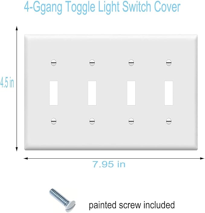 Toggle Light Switch Wall Plates 4-Gang Switch Electrical Cover Plate Unbreakable Thermoplastic Faceplate, White (4 Pack)