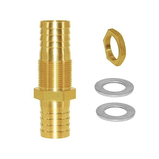 Joywayus 1/2'' Hose Barb Thru-Bulk Head Hex Union Brass Fitting Water/Fuel/Air (Pack of 2)
