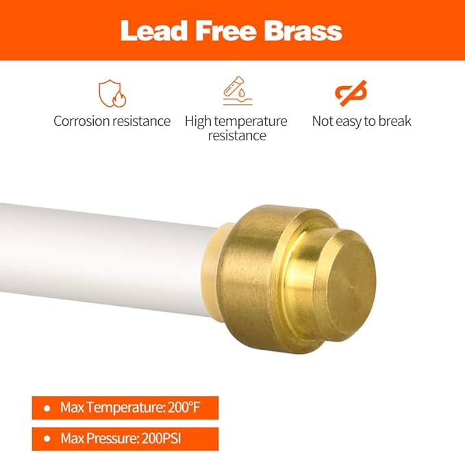 2 Pack Push-to-Connect Plumbing Fittings, 1/2" Pushfit End Cap Fittings with Disconnect Clip for Copper, PEX, CPVC Pipe