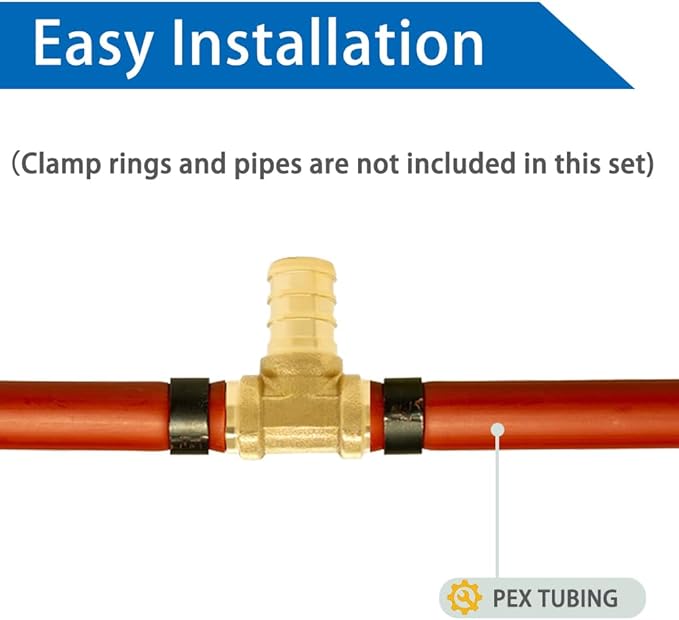 Hooshing 16PCS 1/2 Inch PEX Tee Fitting No Lead Brass Crimp Fittings for Pex Tubing Fitting