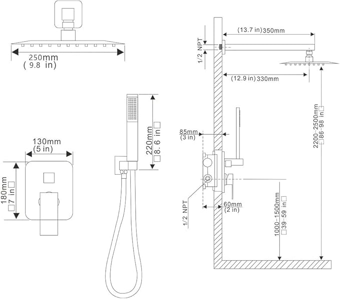 Oil Rubbed Bronze Shower System 10 Inch Bathroom Luxury Rain Mixer Shower Combo Set Wall Mounted Rainfall Shower Head and Handheld System Shower Faucet Rough-in Valve Body and Trim Kit